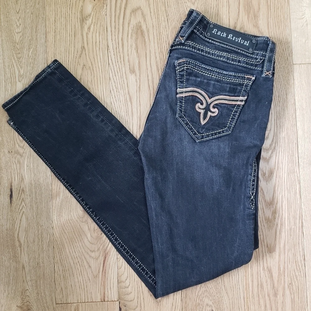 Rock Revival Trina Skinny Low Rise Jeans in Washed Black size 28 - Picture 11 of 11